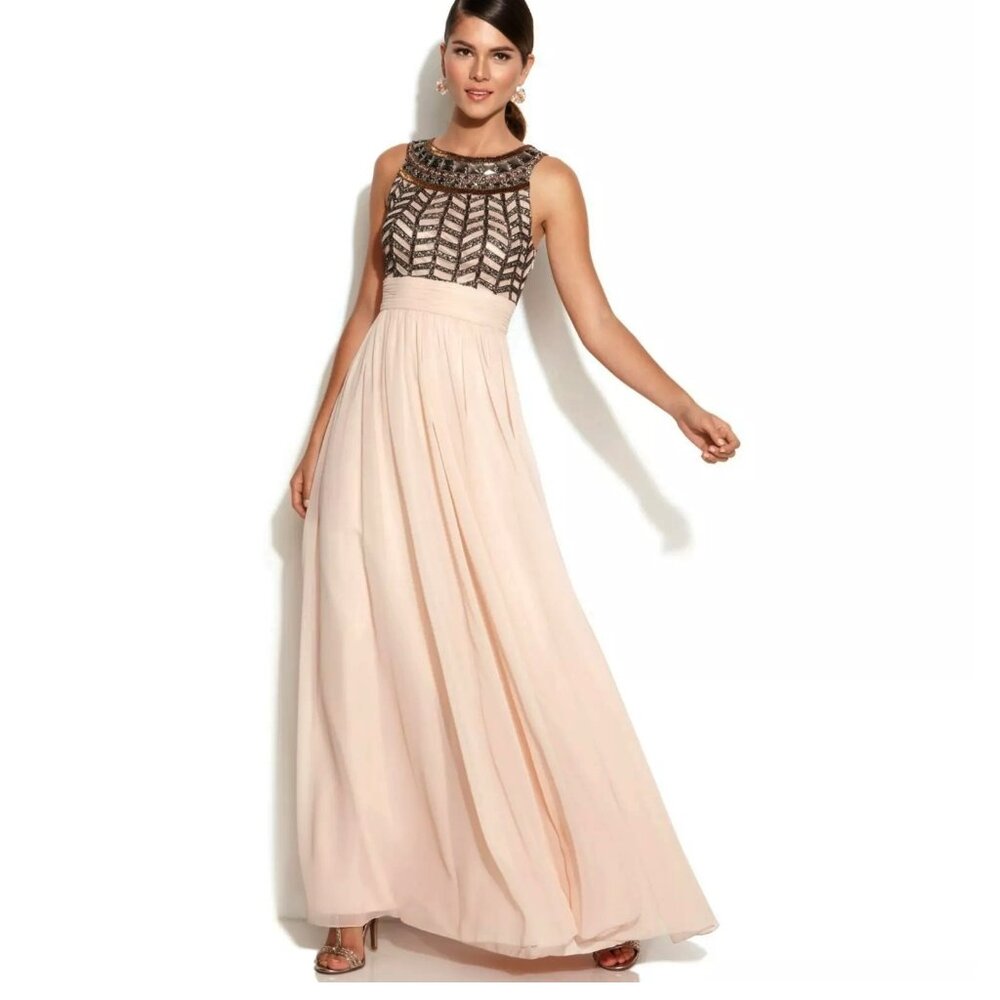 JS COLLECTIONS Embellished Chiffon Gown BEAD WEDDING BRIDE ROSE BLUSH 16